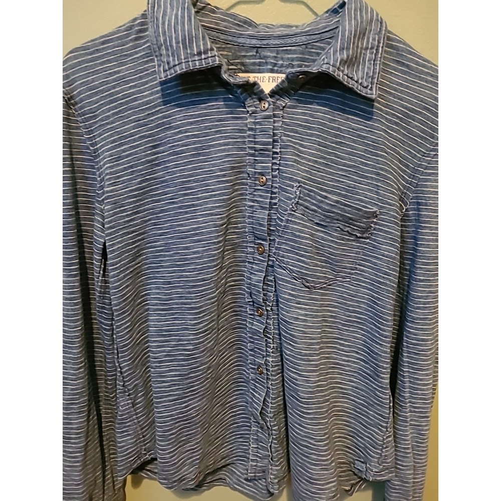 Free People We The Free Ambrose Striped Button Down Blue And White Size XS - Picture 3 of 7